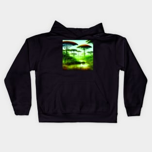 Landscape Painting with Tropical Plants and Lake, Scenery Nature Kids Hoodie